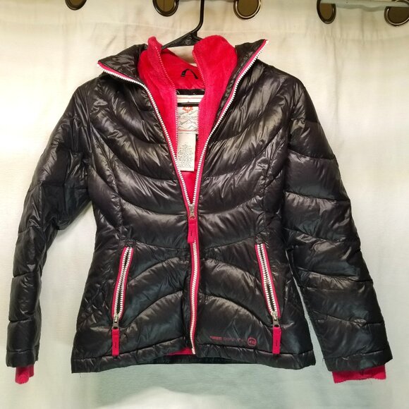 Free Country Girl’s Black &Pink Puffer Winter Jacket Coat Size 7-8 Zip Up Hooded - Picture 1 of 7